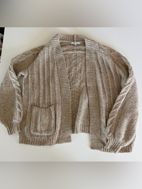 Madewell Sweaters - Madewell Heathered Tan Cable-Trim Open Cardigan